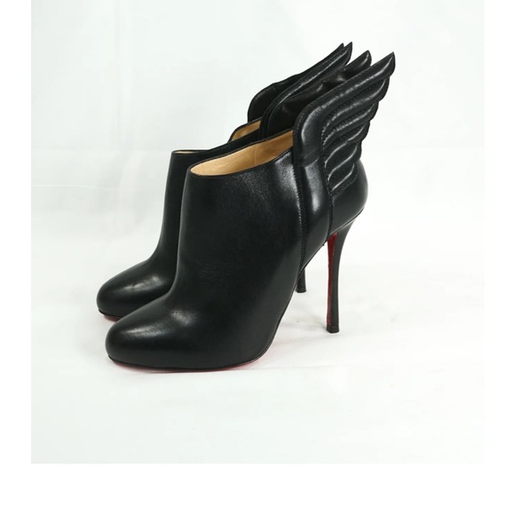 Christian Louboutin Mercura 100mm Black Leather Wing Bootie Pump 38 1/2 - Picture 1 of 9